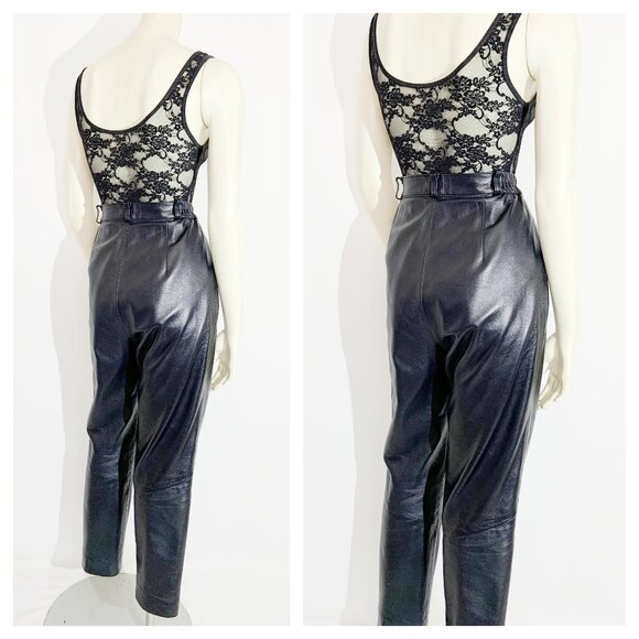 Vintage Black Leather Trousers / size 26 inch waist/ size Small - Picture 7 of 11